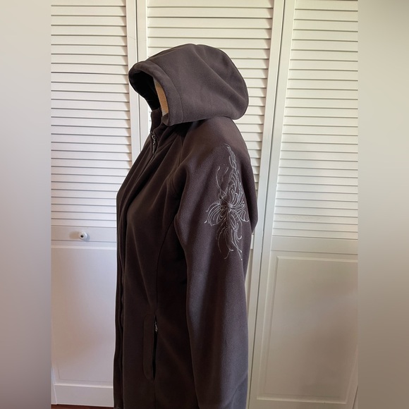 Athleta Jacket Women's Brown Fleece Embroidered Long Sleeve Hooded Two Way Zip - Picture 3 of 15